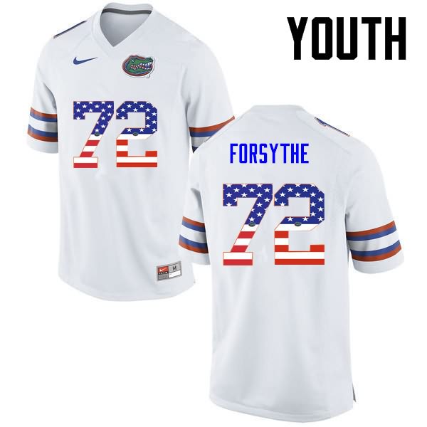 Youth NCAA Florida Gators Stone Forsythe #72 Stitched Authentic USA Flag Fashion Nike White College Football Jersey HZI5465TY